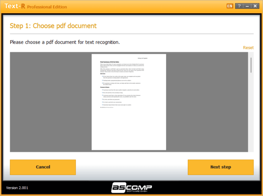 PDF с текстовой страницей, загруженный в Text-R