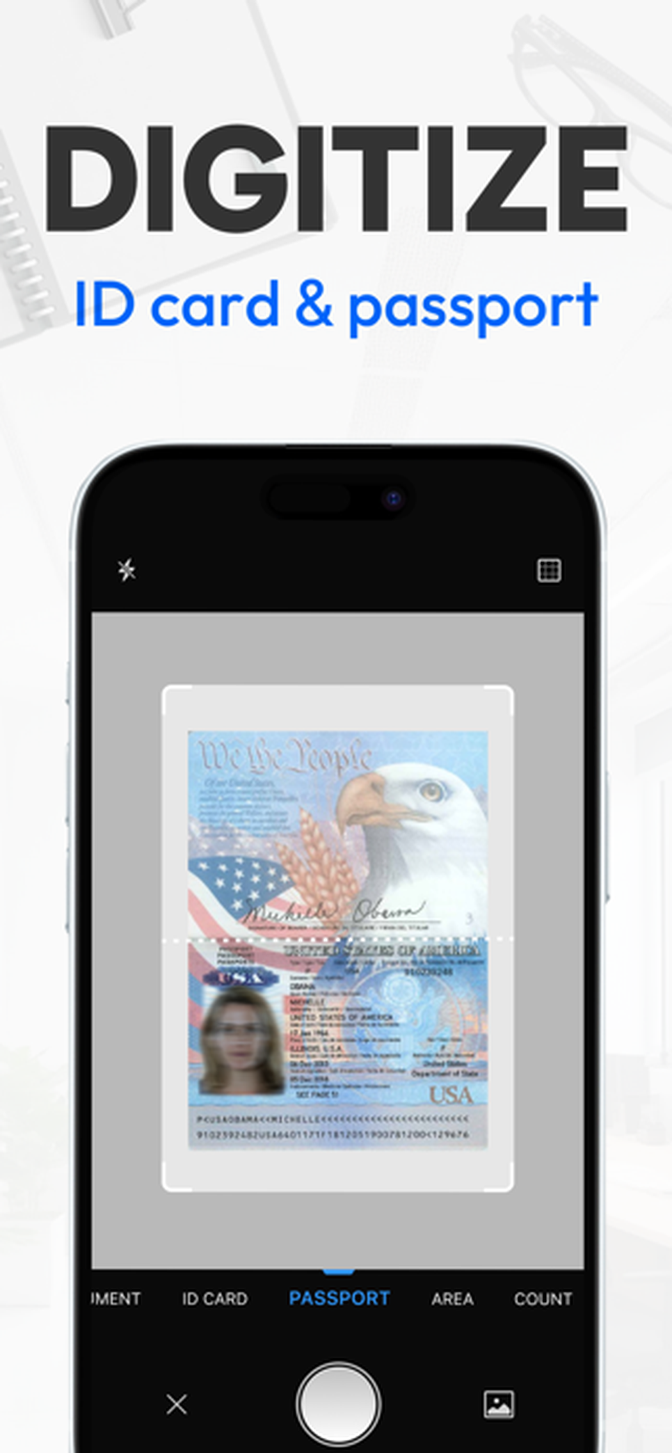 Режим съёмки паспорта в Tiny Scanner