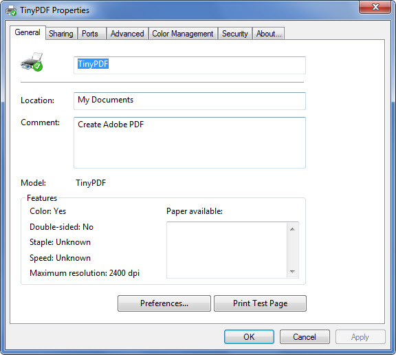 Системные свойства TinyPDF