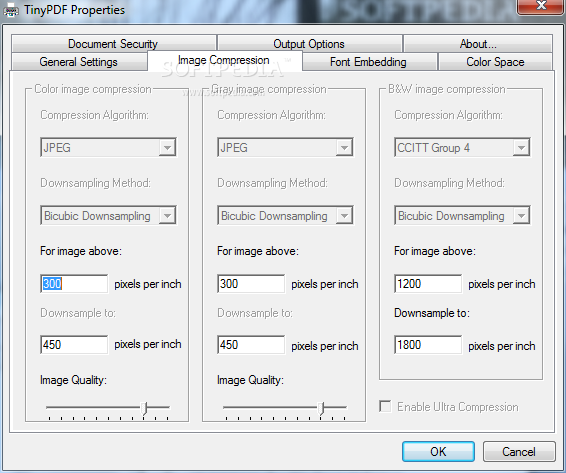 Настройки сжатия изображений в TinyPDF