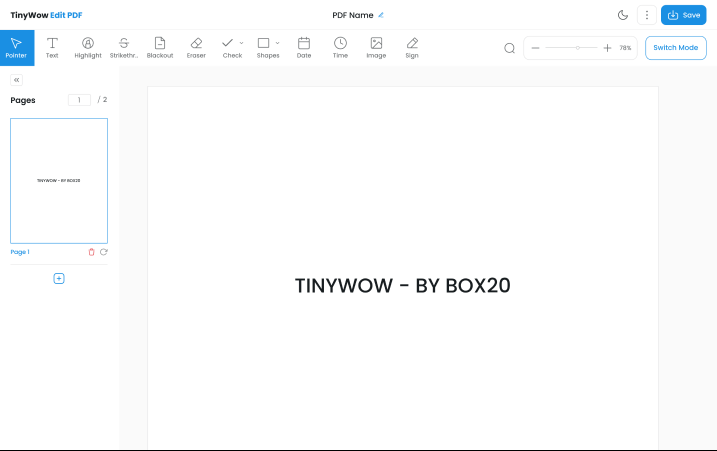Пустое рабочее пространство Edit PDF TinyWow