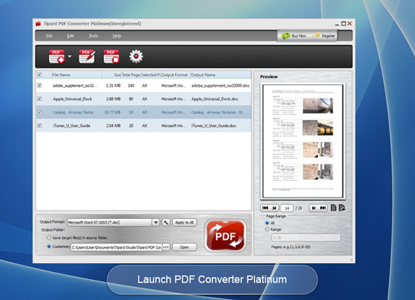 Очередь из нескольких PDF в Tipard PDF Converter Platinum