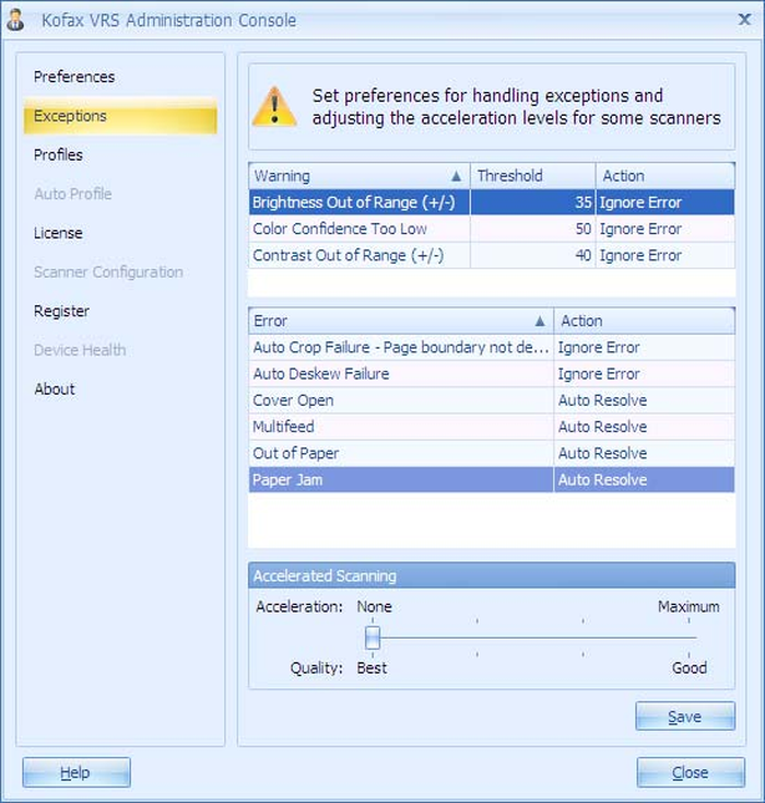 Настройка исключений и ускоренного сканирования в Administration Console