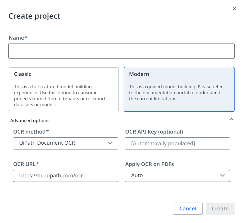 Создание проекта UiPath Document Understanding с параметрами OCR