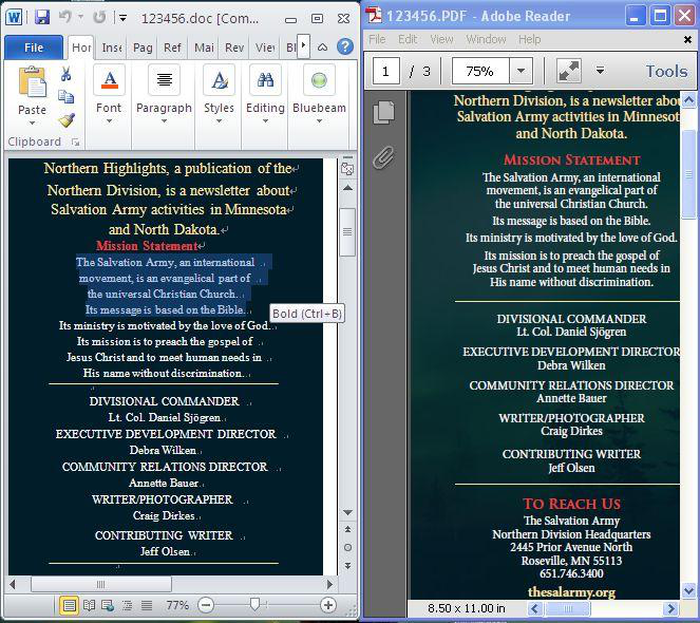Сравнение исходной страницы PDF и редактируемого результата в Microsoft Word