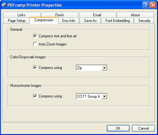 Параметры сжатия PDFcamp Printer