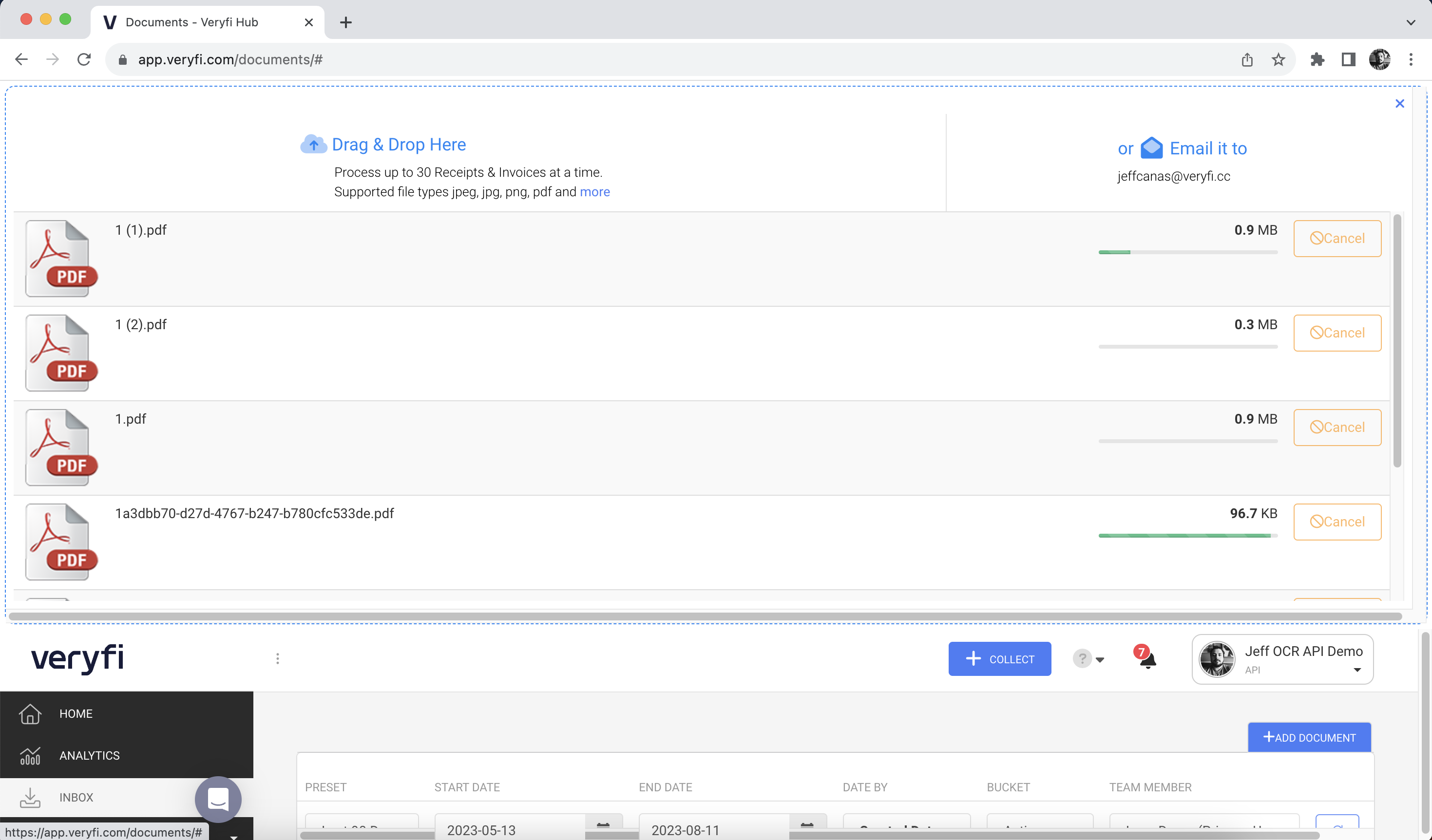 Область перетаскивания PDF и изображений в Inbox
