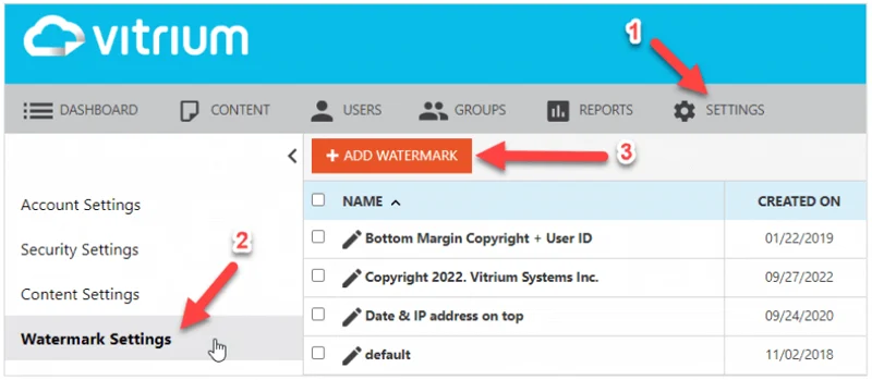 Список водяных знаков Vitrium Protectedpdf