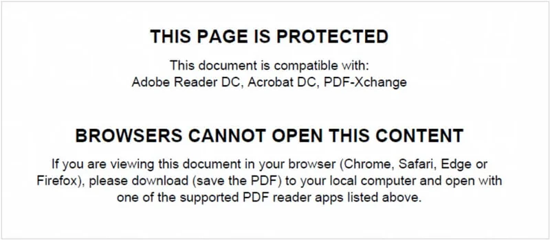 Сообщение защищённого PDF о совместимом просмотрщике