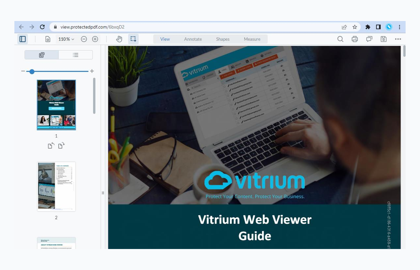 Светлый режим интерфейса Vitrium Viewer