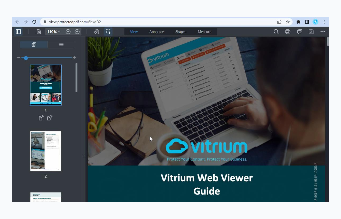 Тёмный режим интерфейса Vitrium Viewer