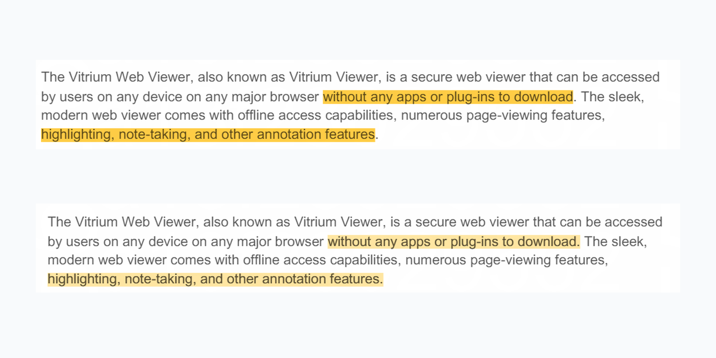 Примеры выделения текста в Vitrium Viewer