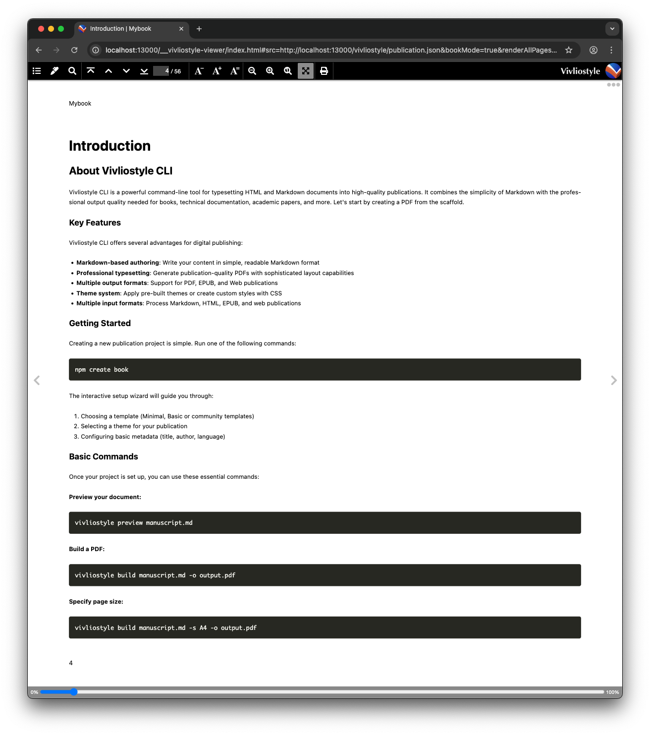 Текстовая страница в Vivliostyle Viewer