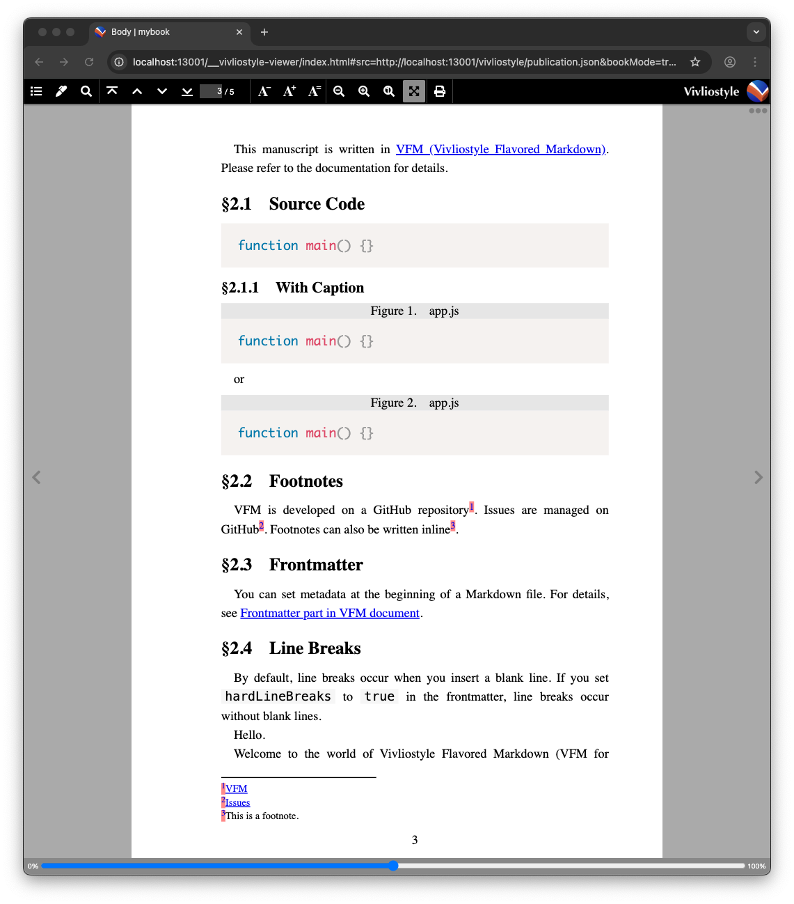 Базовые элементы HTML в Vivliostyle Viewer