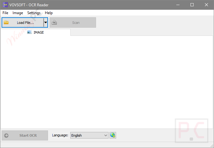 Пустое окно Vovsoft OCR Reader до загрузки файла