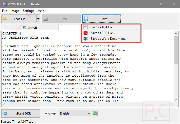 Меню сохранения результата в TXT, PDF и Word