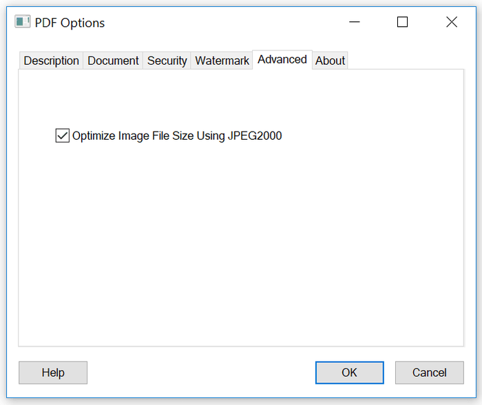 Параметры сжатия JPEG2000 в Win2PDF
