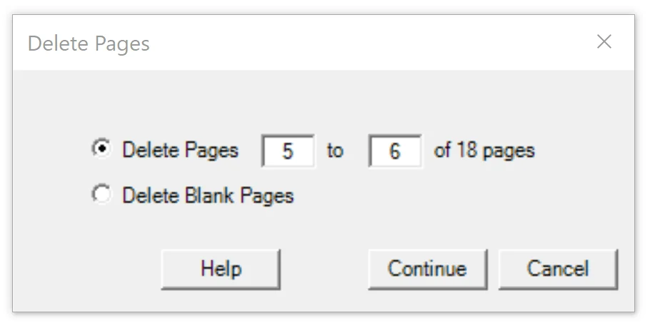 Диалог удаления страниц Win2PDF