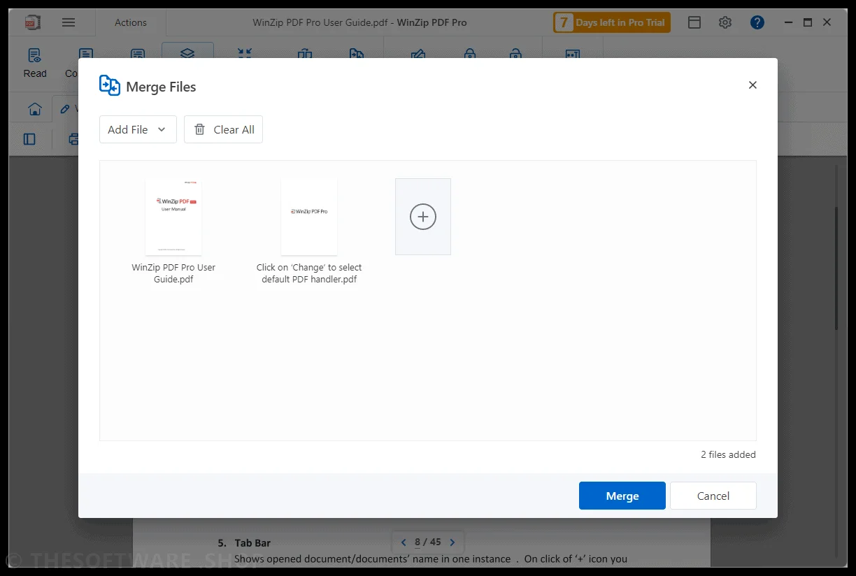 Окно Merge Files с двумя документами перед объединением