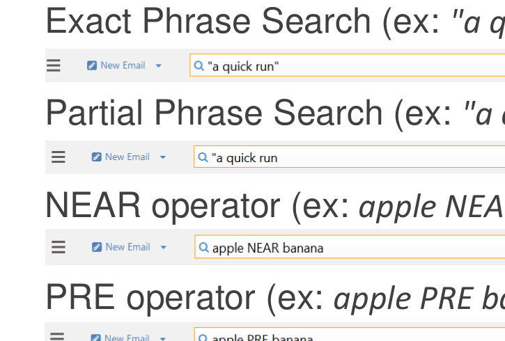 Примеры точной фразы и операторов близости в X1 Search