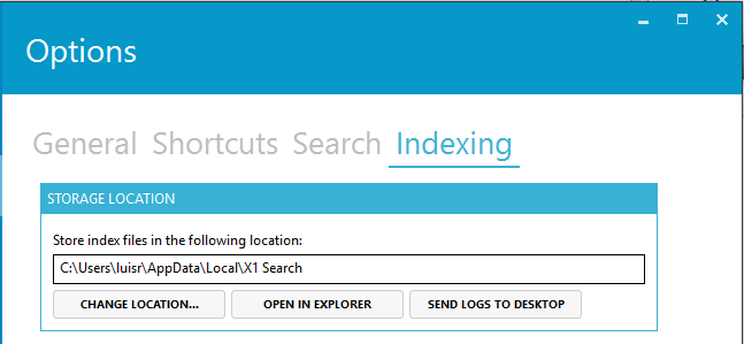 Параметры расположения индекса X1 Search
