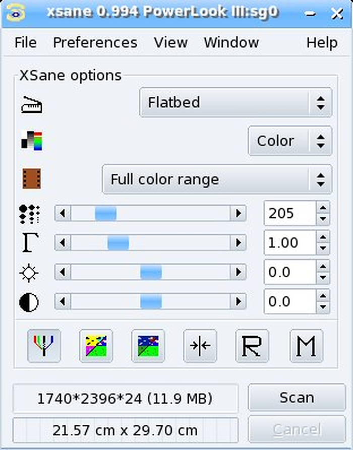 XSane при запуске из графического редактора GIMP