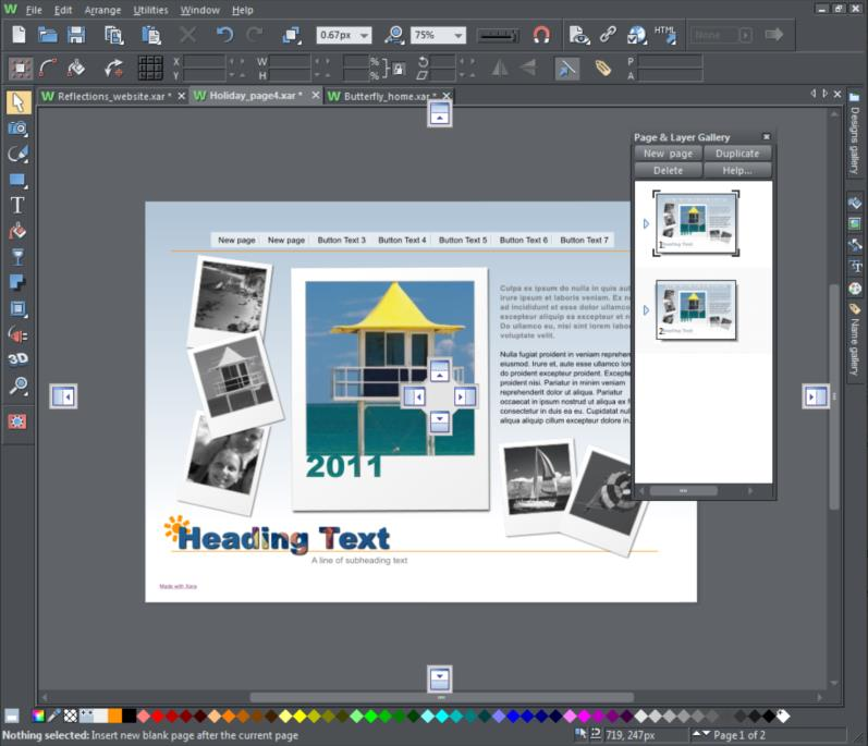 Многостраничный режим Xara Photo & Graphic Designer