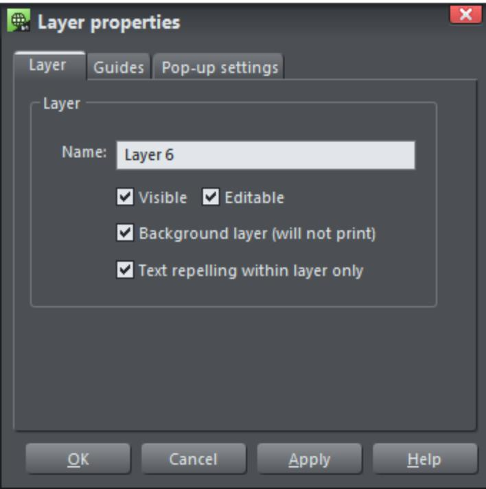 Диалог свойств слоя Xara Photo & Graphic Designer