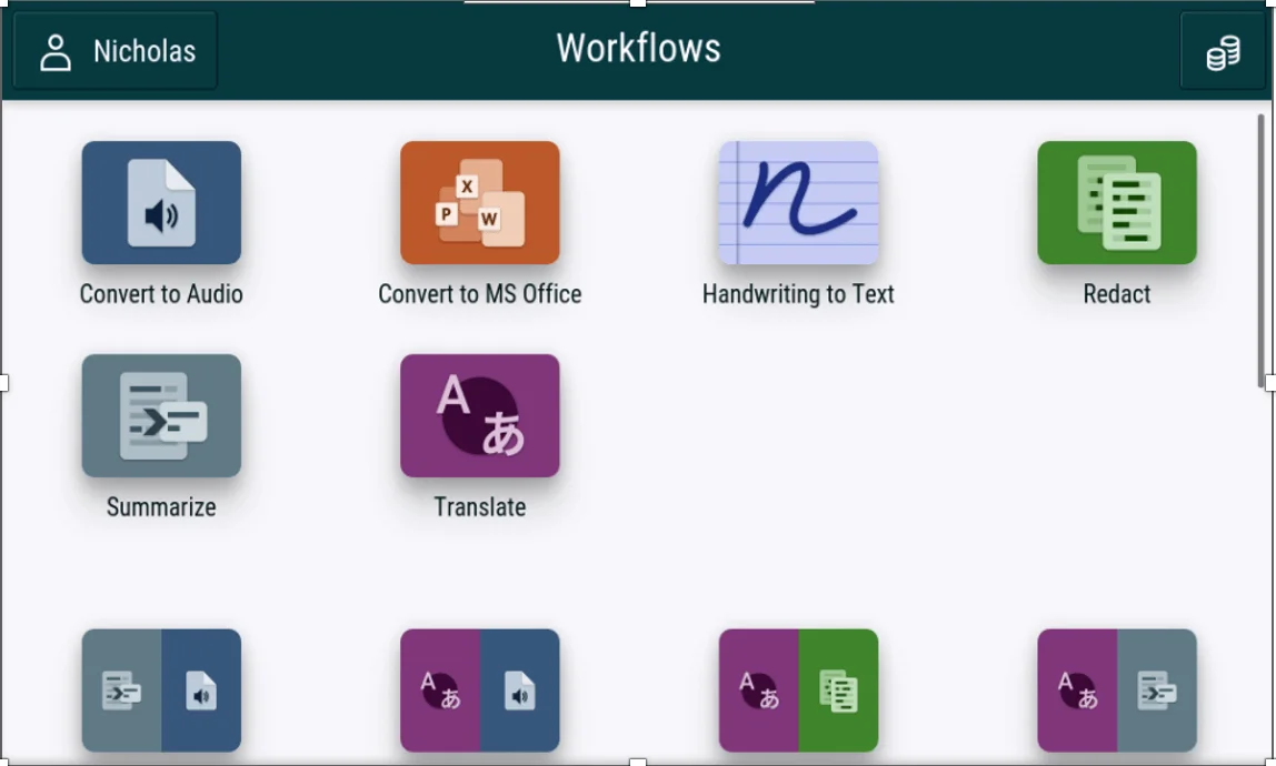 Главная страница Xerox Workflow Central с плитками рабочих процессов