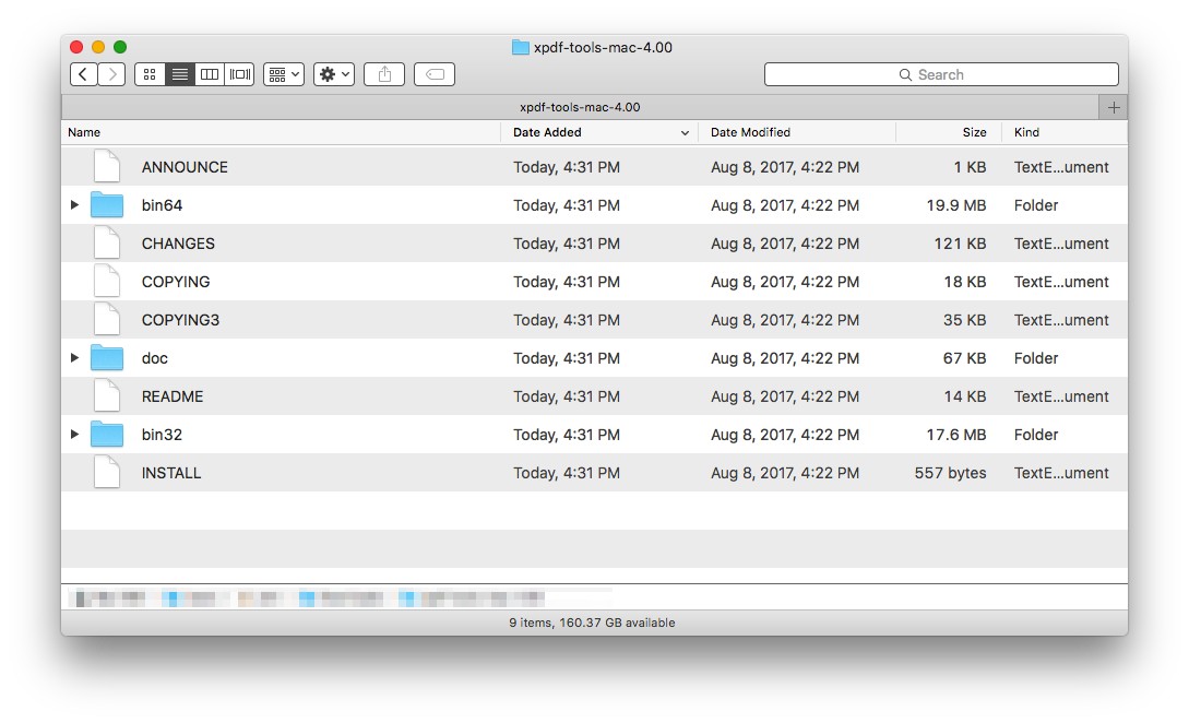 Распакованный пакет Xpdf Tools для macOS