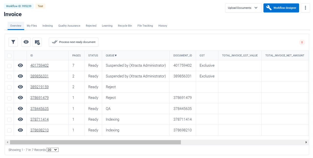 Очередь Overview в Xtracta