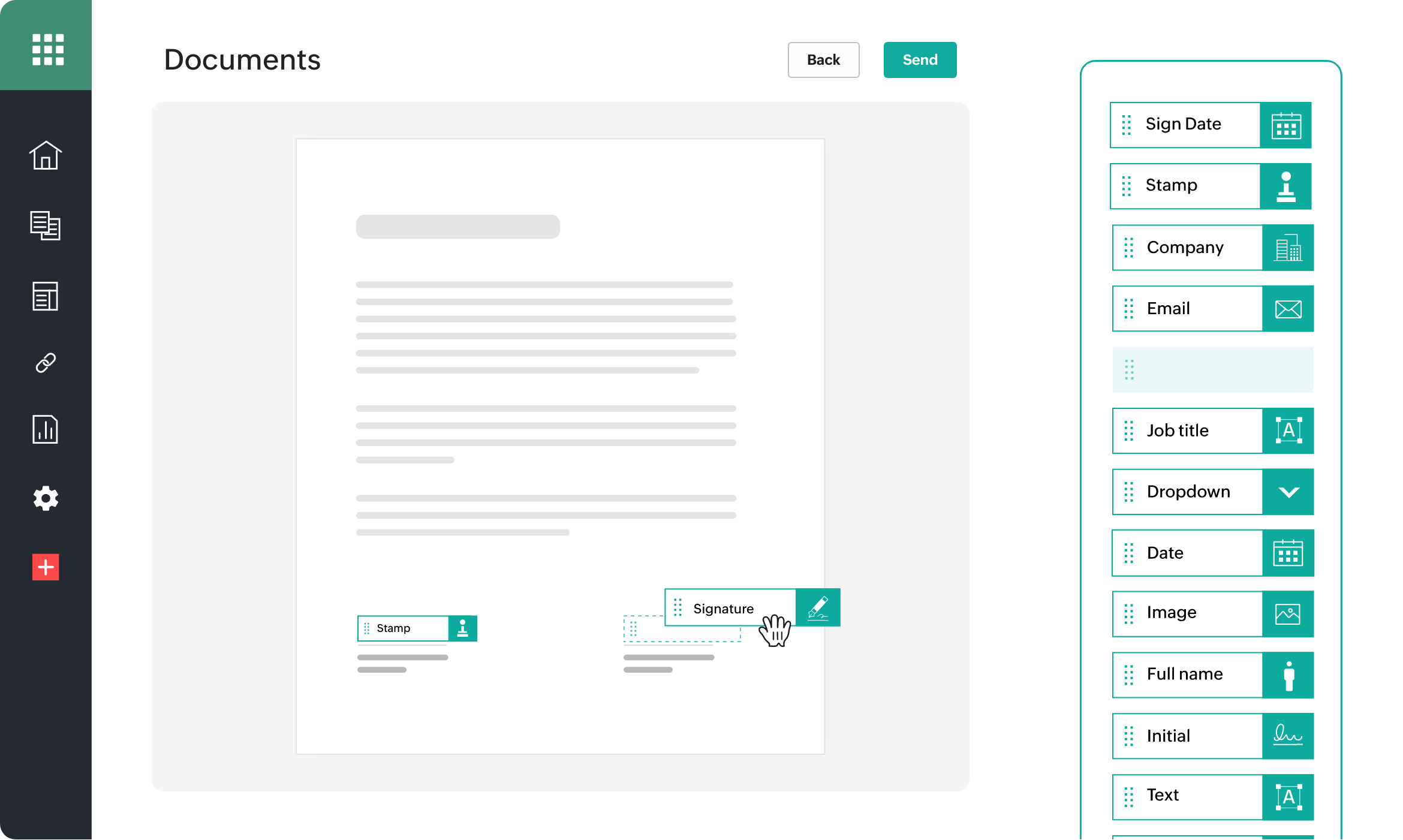 Размещение полей подписи и реквизитов на странице Zoho Sign