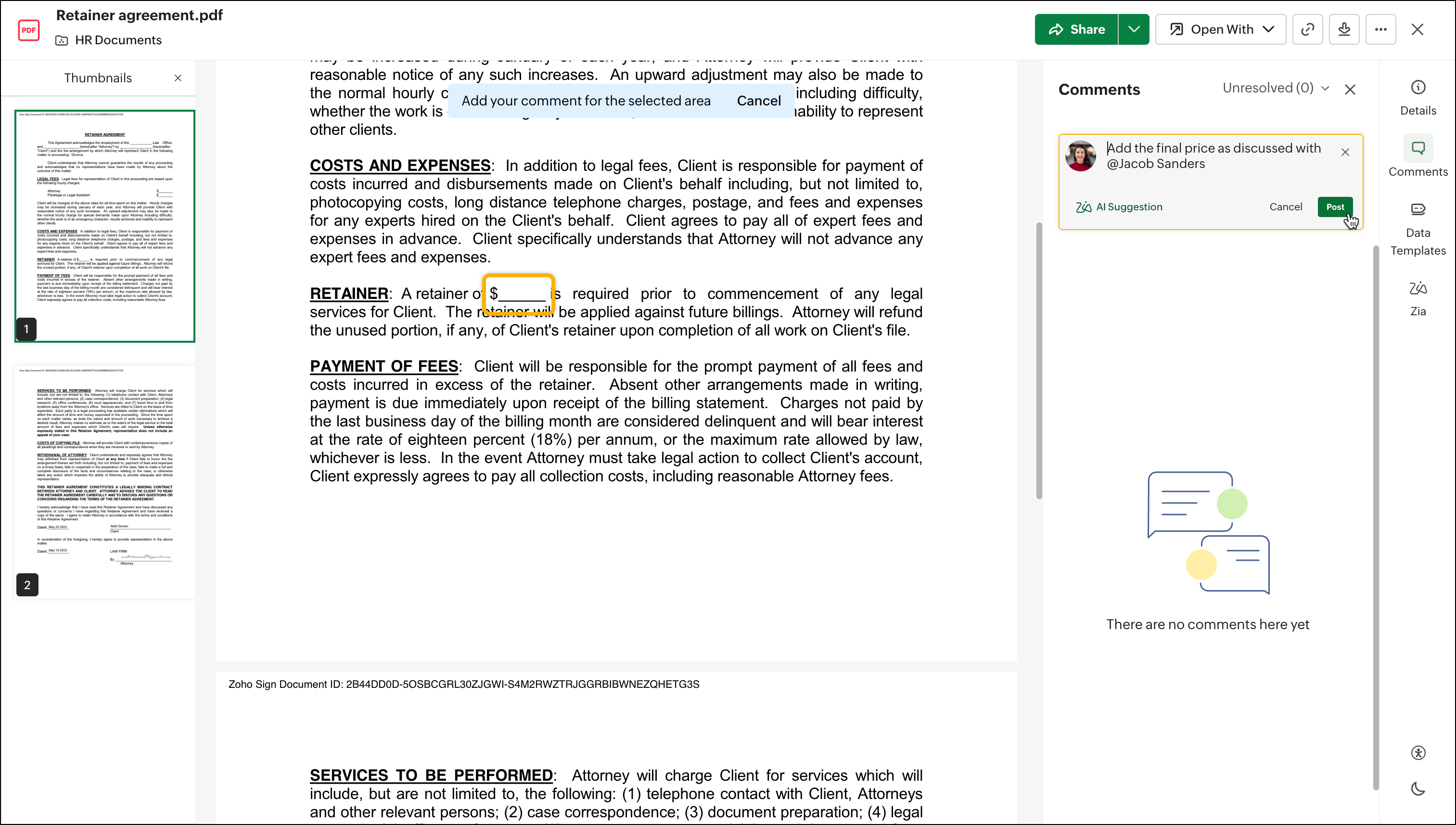 Интерфейс Zoho WorkDrive PDF Viewer