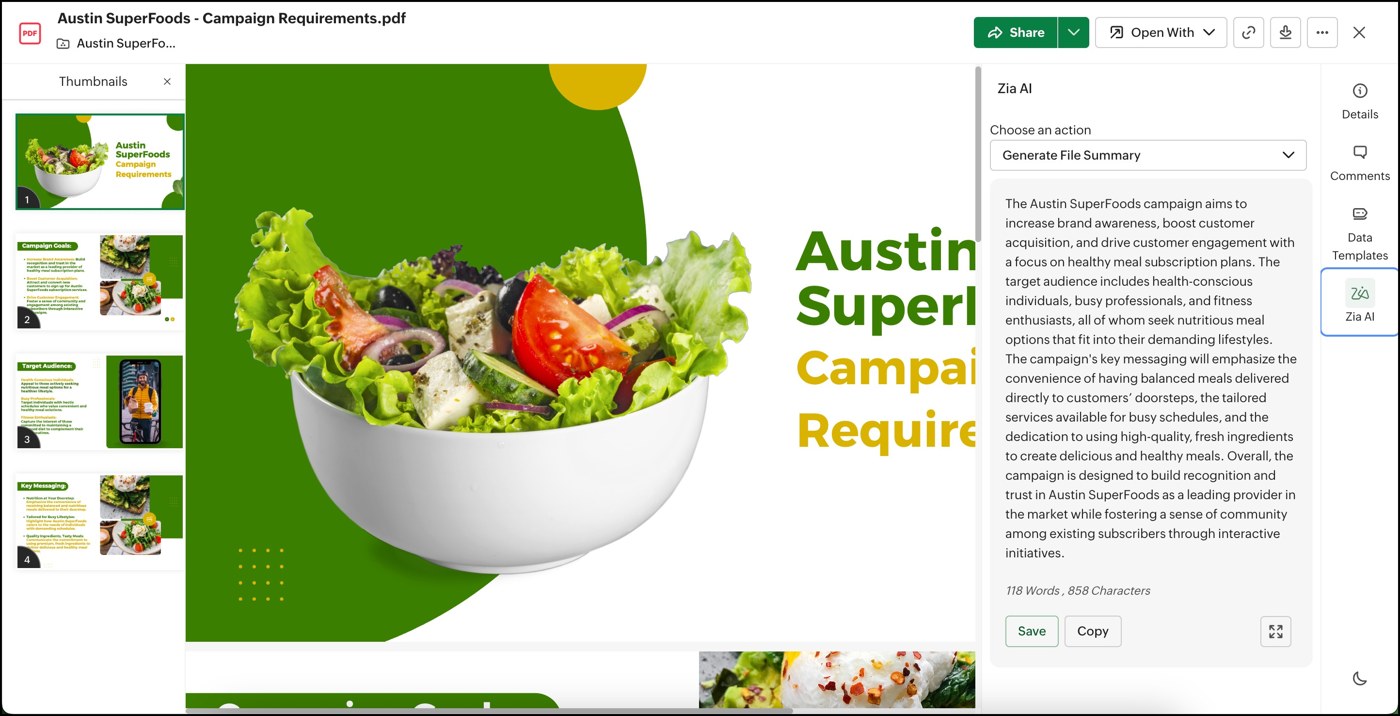 Интерфейс Zoho WorkDrive PDF Viewer