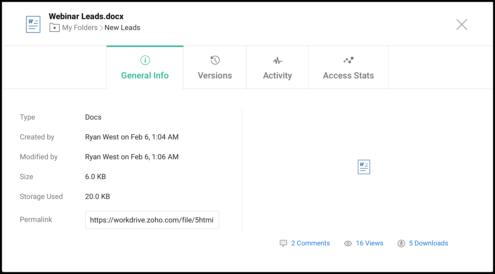 Интерфейс Zoho WorkDrive PDF Viewer