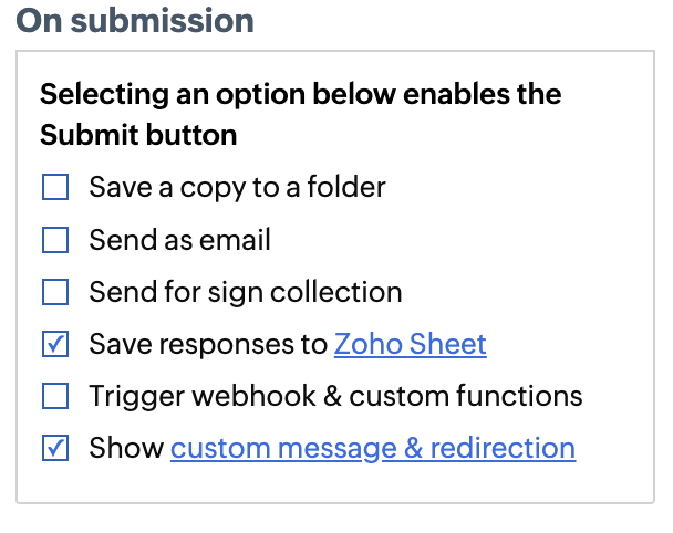 Действия On submission в Zoho Writer