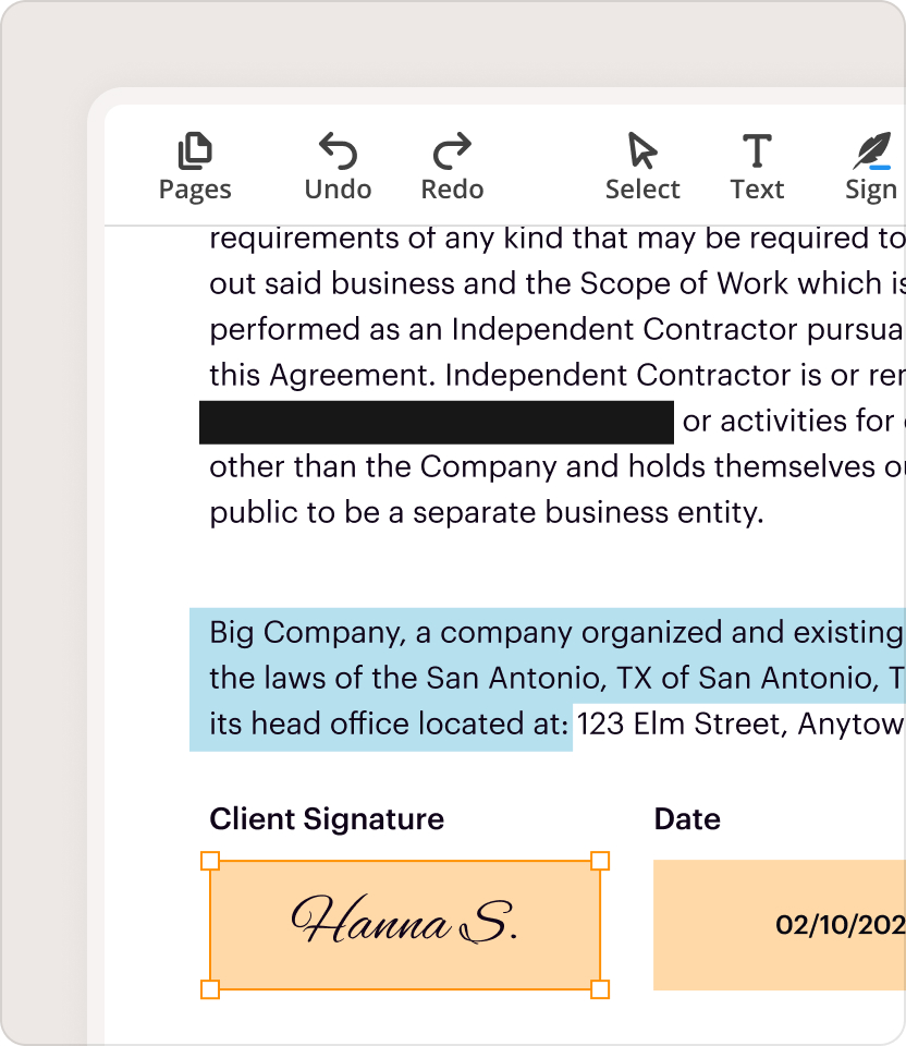Панель инструментов airSlate PDF Editor и редактируемая страница