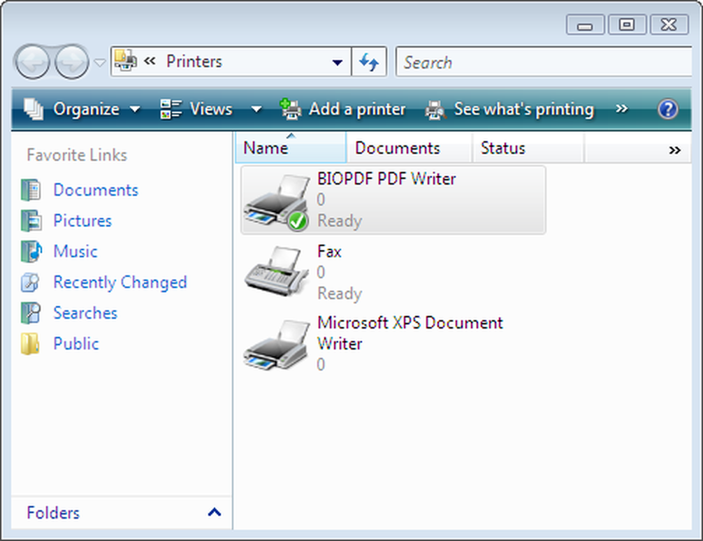 Виртуальный принтер bioPDF в списке принтеров Windows
