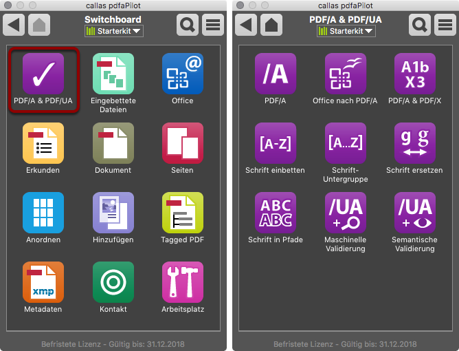 Действия PDF/A и PDF/UA в Switchboard