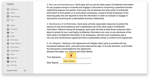 Расстановка полей Signature и Date Signed в Docusign