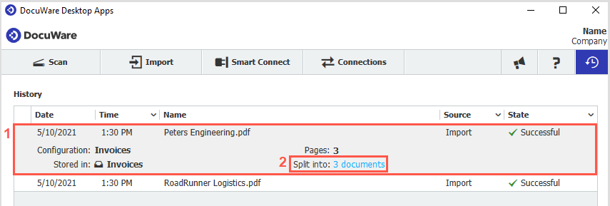 Скриншот DocuWare Desktop Apps: EN 3 Import Status Split