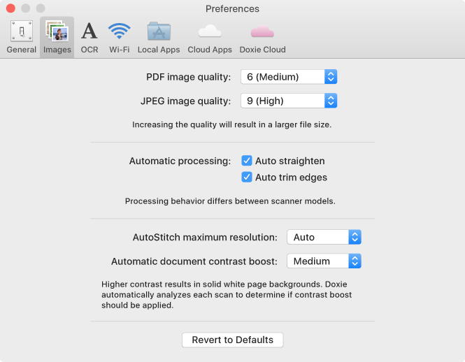 Скриншот Doxie: software pref images