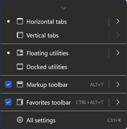 Меню включения Markup Toolbar и Favorites Toolbar в Drawboard PDF