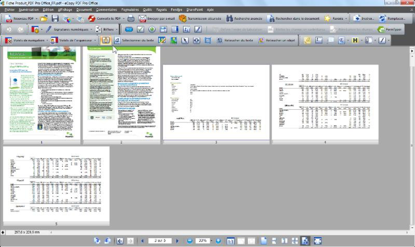 Многостраничный документ в режиме миниатюр eCopy PDF Pro Office