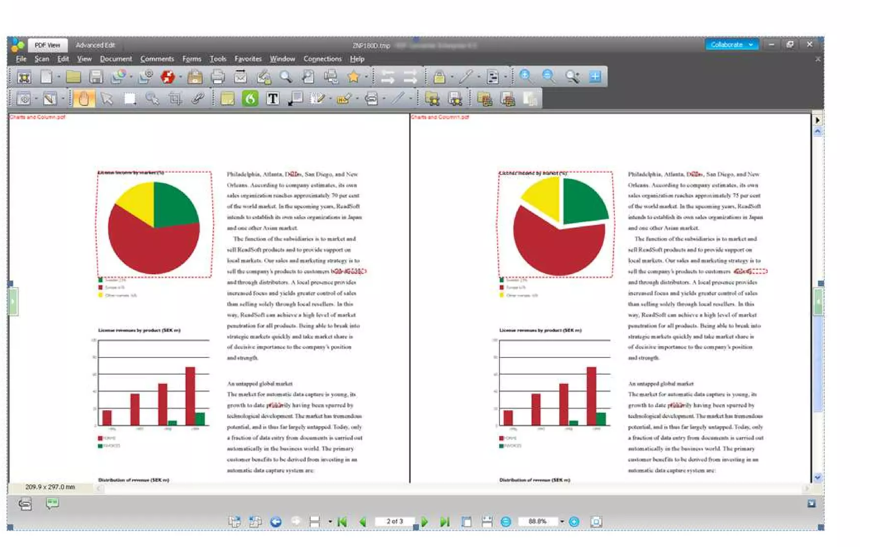 Сравнение двух PDF рядом в eCopy PDF Pro Office