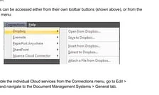 Меню исторических облачных подключений eCopy PDF Pro Office