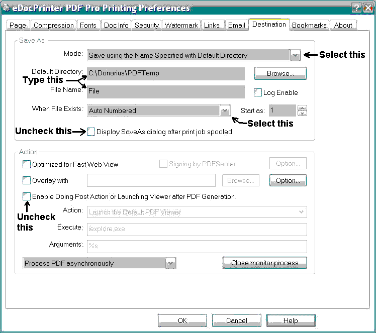 Настройки назначения файла и поведения после печати в eDocPrinter PDF Pro