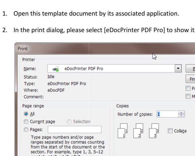 Выбор eDocPrinter PDF Pro в стандартном окне печати Windows