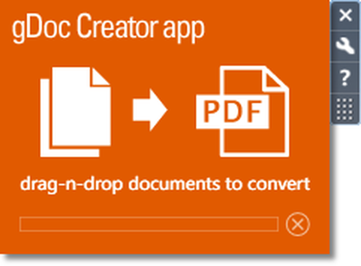 Компактная оранжевая панель gDoc Creator для перетаскивания документов