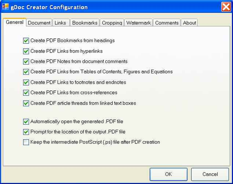 Общие параметры надстройки gDoc Creator для Word
